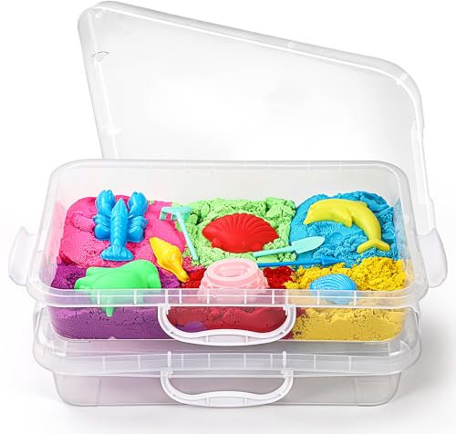 sikmcle Pack of 2 Sand Tray Sensory Bin with Lid and Handle, Portable Sensory Sandbox Container for Children, Plastic Activity Tray for Toddlers, Transparent