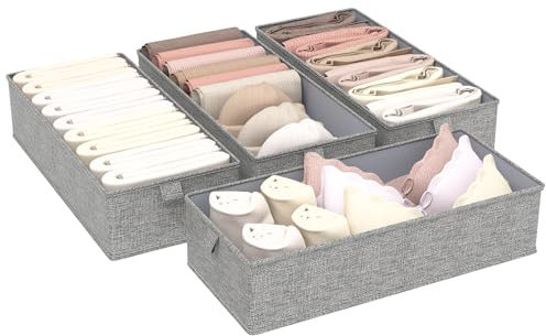 ENUMAIL Drawer Organizer for Clothes, Underwear Organizer Dividers, 4 Set Foldable Closet Dividers, Storage Box with Support Boards, for Socks,Ties, Scarf,51x22x11cm, Grey