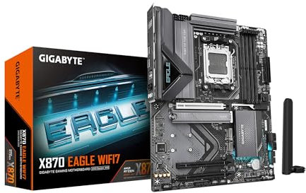 GIGABYTE Placa Base X870 Eagle WIFI7 AMD AM5 LGA 1718, ATX, DDR5, 4X M.2, PCIe 5.0, USB4, WIFI7, LAN de 2.5 GbE, pestillo EZ