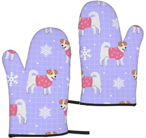 Oven Mitts Set of 2,Cartoon Jack Russell Terrier Dog Heat Resistant Kitchen Oven Gloves for Cooking Grilling Baking BBQ