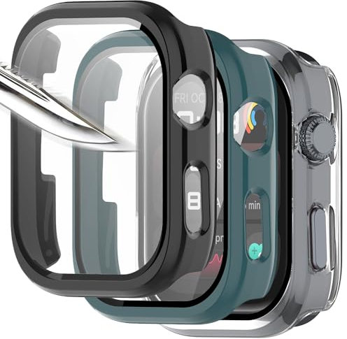 Msiall [3 pezzi nero Transparent Verde con Pellicola Protezione Schermo Vetro Temperato per Huawei Watch D2, 9H Durezza PC Case,Bumper,Sottile Case Protettiva Completa