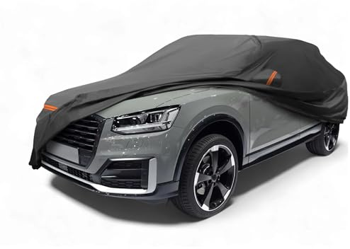 A ABSOPRO Autoabdeckung Für Audi Q2 2009-2024 Wasserdicht Winddicht | Schwarz, PEVA & Spunlace Baumwolle, Outdoor, Allwetter, Reißverschluss An Beifahrertür
