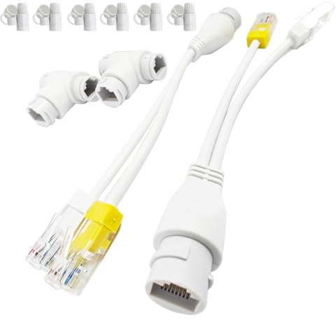POE-Kombinator-Splitter-Adapter-Set, wasserdicht, Power-Over-Ethernet-Kabel, 3-Wege-RJ45-Netzwerk-Kamera-Konverter-Kit für POE-Switches, synthetisierte Splits, IP-Kamera, Internet-Telefon (2 Sets)