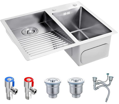 Fregadero De Acero Inoxidable 304, Con Lavabo Profundo, Perfecto Para Lavaderos, Garajes, Exteriores, Sótanos, Cuenco De Lavandería Resistente, Tina De Lavandería(Silver,60cm-A)