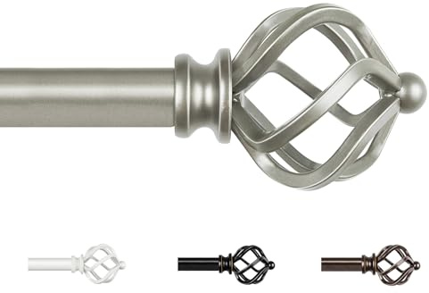 KAMANINA Antique Silver Curtain Poles 80 to 148 cm, 19 mm Diameter Curtain Poles for Eyelet Curtains, Adjustable Decorative Window Curtain Rods with Twisted Cage Finials