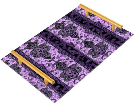 Vintage Flower Pattern Black and Purple Decorative Cocktail Tray with Handles Trays for Coffee Table for Jewelry Perfume for Room Service bandeja para el Cafe