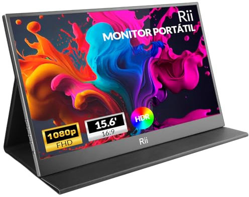Rii RS100 Monitor Portátil de 15.6, FHD 1080P, Pantalla IPS Ultra Fina con Funda Magnética, Extensor de Pantalla para Portátil/PC/Mac/PS4/PS5/Xbox/Switch, Conexión USB-C, HDMI