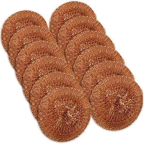 Copper Scourers 12 Pack - Brass Scrubber Pads for Pots Pans Cleaning, 3.4inch Heavy Duty Non-Scratch Metal Sponge, Scourer for Stubborn Grease