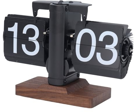 Fdit Vintage Retro Flip Down Uhr Stylischer Minimalismus 24H Automatische Seite Drehen Sie die Uhr für Wohnzimmer Studie Büro Schwarz Walnuss (Schwarzes Regal Schwarz Seite)