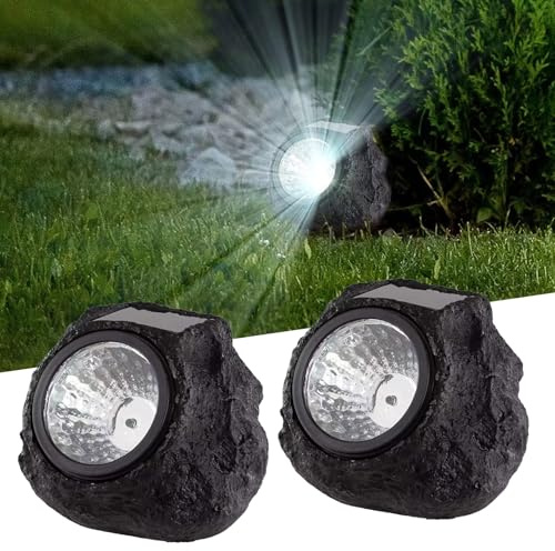WORLUDE Solar Stone Lights Outdoor - IP44 Waterproof Solar Powered Garden Lights, Decorative LED Landscape Lighting for Patio, Yard, Pathway (Pack of 2)