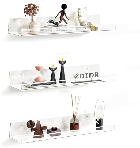 Schwimmende Regale zur Wandaufbewahrung, 3er-Pack 38 cm transparente Acrylregale für Bilder, Bücher, Figuren, Fotos, Make-up, Wandmontiertes Regal für Wohnzimmer, Badezimmer, Schlafzimmer, Küche
