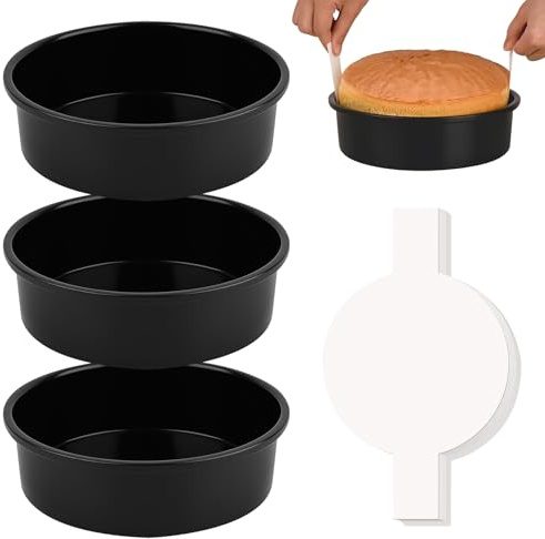 La Llareta Set di 3 Tortiere 15 cm, Teglie Tonde Antiaderenti con 120 Fogli Carta Forno, Tortiere in Acciaio al Carbonio, Lavabili in Lavastoviglie, per Cucina Forno e Servizio