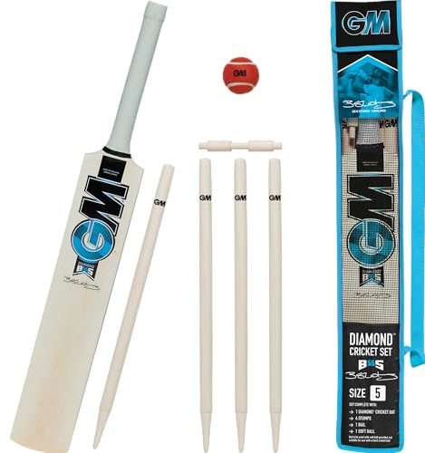 GM | Young Gunn Cricket Set | 1 x Wooden Bat, 1 x Soft Red Tennis Ball, 4 Stumps & 1 Bail | Carry Bag | Gunn & Moore