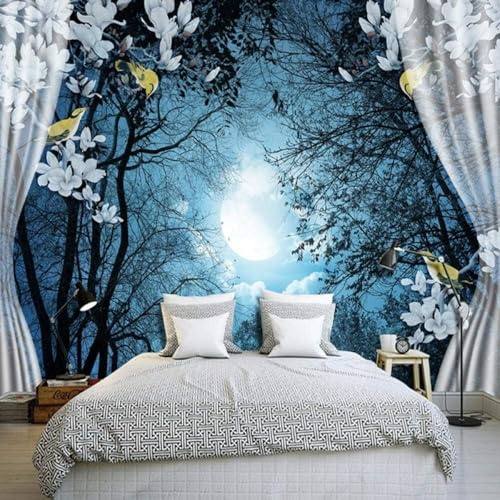 XLMING Schön Nacht Wald Mond Natur Landschaft 3D Tapeten Tapete Seidigkeit Home Esszimmer Möbel Sofa Schlafzimmer Wohnzimmer TV Hintergrund-150cm×105cm