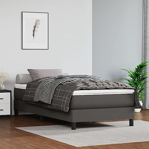 Yunovire Boxspringbett Grau 90x190 cm, Kunstleder mit Taschenfederkernmatratze, Matratzenauflage, Modernes Schlafzimmer Möbelset für erholsamen Schlaf