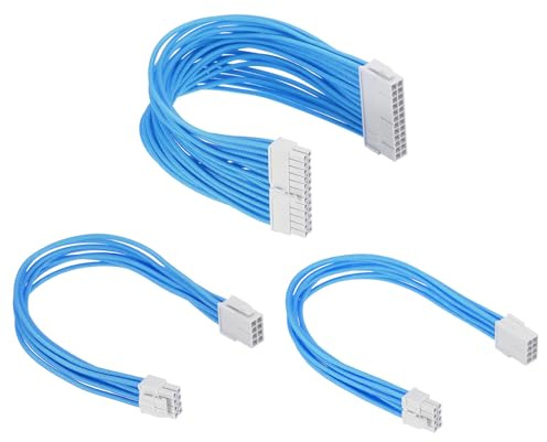 PATIKIL Power Supply Extension Cable Kit 30cm 18AWG, 1 Set ATX 24-P+8-P+PCI-E 8-P(4+4) PSU Cable Extension Sleeved Kit for PSU to Motherboard GPU, Blue White