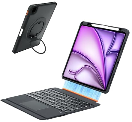 mobee Funda de teclado para iPad Pro de 12.9 pulgadas (3ª/4ª/5ª/6ª generación) y iPad Air de 13 pulgadas (M3/M2) – Teclado magnético desmontable retroiluminado con trackpad, soporte para lápices y