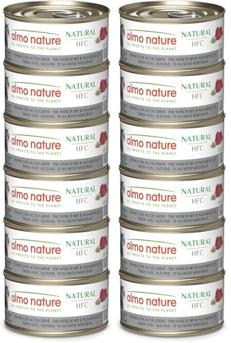 Almo Nature HFC Natural - Nassfutter für ausgewachsene Katzen - Thunfisch & Jungsardellen - Human Grade, Glutenfrei - 6 x 70g (Packung mit 2)
