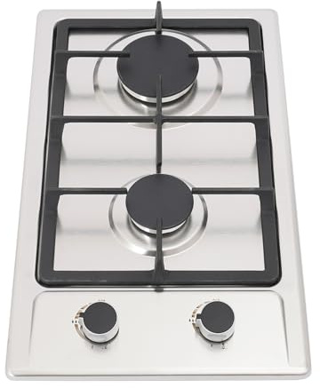 Réchaud à gaz à 2 feux (3 kW + 1,75 kW), portable, avec allumage par impulsion, réchaud à gaz pour GPL/NG, encastrable pour camping, camping-car, extérieur et cuisine (argenté)