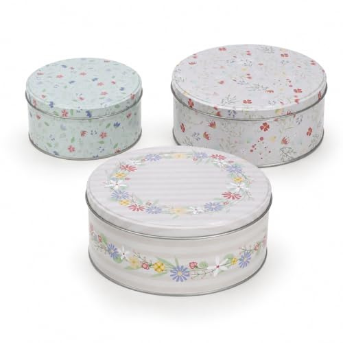 MIJOMA Keksdosen-Set – 3er-Set Metalldosen mit Deckel – Motiv Flowers | runde Dosen mit Motiv – stapelbar & dekorativ – Aufbewahrungsdosen Geschenkboxen