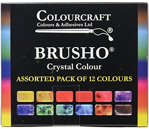 Brusho by Colourcraft BRU85000 Crystal Colour Assorted Pack of 12 Colours, 15 g, Orange,purple,turquoise,yellow
