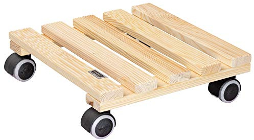 WAGNER Pflanzenroller PALETTI 28 x 28 x 8 cm I Pflanzenroller für Innenbereich I Blumenroller aus FSC®-Massivholz, Buche Natur I Kübelroller aus Holz I Soft I Tragkraft 100 kg I Made in EU - 20020101