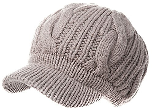 Damen Dicke Strickmütze gestrickte Barett Mütze mit Visor Baskenmütze Schirmmütze Beieg