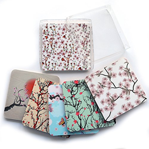 Addies Mikado - Posavasos de cristal (6 unidades, en caja de regalo transparente y parte trasera de corcho)