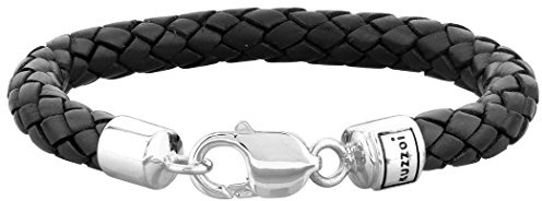 Kuzzoi Herren Lederarmband Herrenarmband schwarz mit 925 Silber Verschluss | Länge 19 - 23 cm