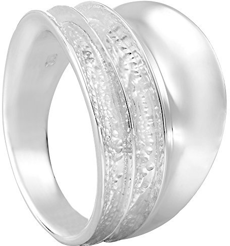 Vinani Damen Design Ring 925 Sterling Silber – Breiter dreifach gewölbter Ring mit gehämmerter, glänzender Oberfläche, Modernes elegantes Schmuckstück für Frauen, Handgefertigt, Größe 52, 2RBV52