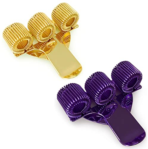 Dreifach-Stifthalter mit Taschen-Clip, Metall – Ideal für Ärzte / Krankenschwestern / Piloten – [2 Stück] – Gold & Violett