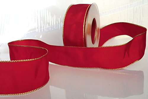 SCHLEIFENBAND 25m x 40mm ROT - GOLD Geschenkband DEKOBAND mit DRAHT