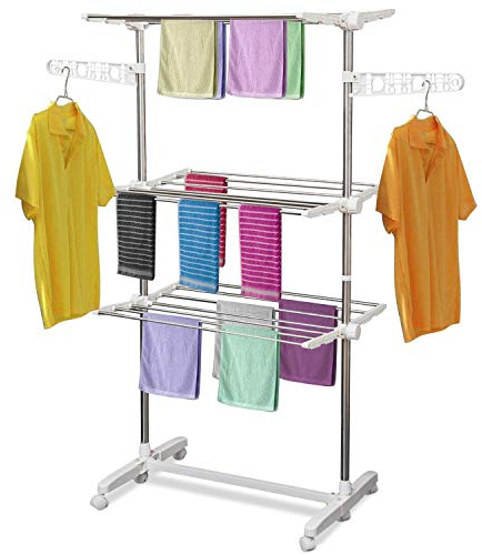 HOMCOM Séchoir à Linge étendoir Pliable Ailes latérales Utilisation intérieure et extérieure 142 x 55 x 152 cm 3 Niveaux