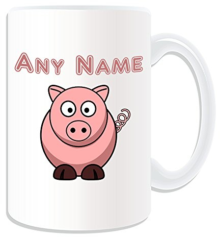 Regalo personalizzato – Grande tazza (Silly Pig animale, motivo design, colore: bianco, qualsiasi nome/Messaggio sul tuo unico, a forma di maialino, colore: rosa