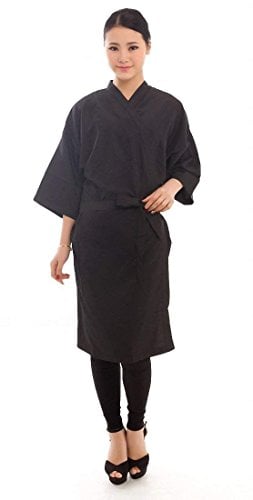 PERFEHAIR Blouse de salon de coiffure style kimono noire, longueur : 110 cm