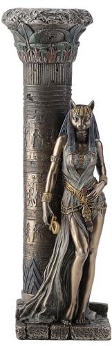 Zeckos gyptische göttin bastet auf s?ule lehnend statue Bronze 10 3/4 Inches Tall