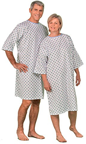 AMIBIS Chemise d’Hôpital Promo - Chemise d'opération Fermeture Dos - Prix pour Le Lot de 3 - Taille Unique - Manches aux Coudes - Coloris Blanc imprimé Ardoise.