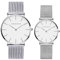 Kubagom Paar Uhren Analog Quarz Edelstahl Wasserdicht Mesh Ultradünne Set für Sie und Ihn (Weiß Oberfläche,Silber Armband)