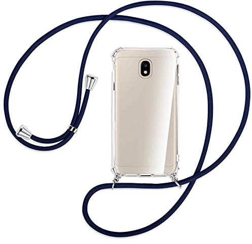 mtb more energy® Handykette kompatibel mit Samsung Galaxy J3 2017 (SM-J330, 5.0'') - dunkelblau - Smartphone Hülle zum Umhängen - Anti Shock Full TPU Case