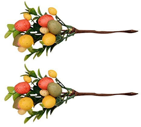 Amosfun 2 Stücke Künstlicher Ostereier Zweig Osterdeko Eier Blumenstrauß Dekozweige Kunstblumen Gesteck Vase Kinder Basteln DIY Kranz Girlande Blumenarrangement Frühling Deko Ostern Tischdeko