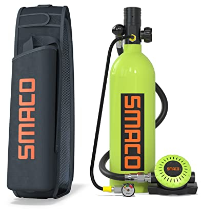 SMACO Bouteille de Plongée sous-Marine Équipement de Respiration sous-Marine Cylindre de plongée 1L Soutenir 15-20 mins de Respiration sous-Marine (Pas Plus de 30m) Bouteille de Plongée S400Pro, Vert