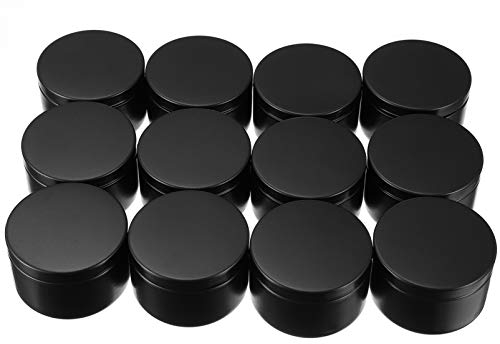 Healifty 12 x Metall-Kerzendosen aus Aluminium, runde Aufbewahrungsbehälter für die Herstellung von Kerzen, Kosmetik, leer, nachfüllbare Box (schwarz)