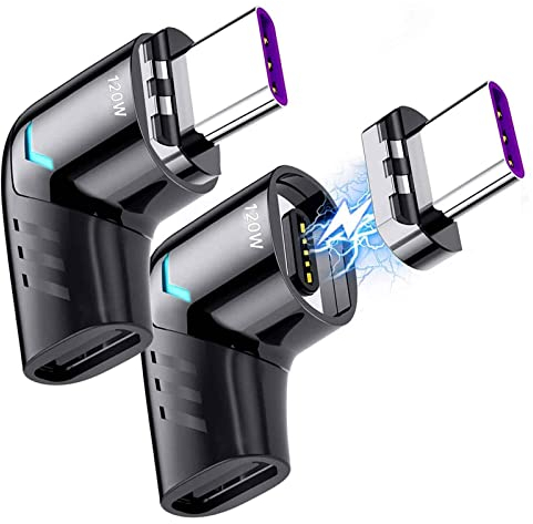 Sisyphy USB C Magnetischer Adapter (2er Pack), USB2.0 Typ C Adapter mit rechtem Winkel, PD 120W Ladung und 480Mbps Datentransfer, Kompatibel mit MacBook Samsung iPad Pro und mehr USB C Geräten