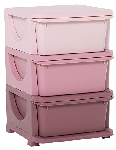 HOMCOM Kids Storage Units with 3 Drawers 3 Tier Chest Vertical Dresser Tower Toy Organiser for Nursery Playroom Kindergarten Pink