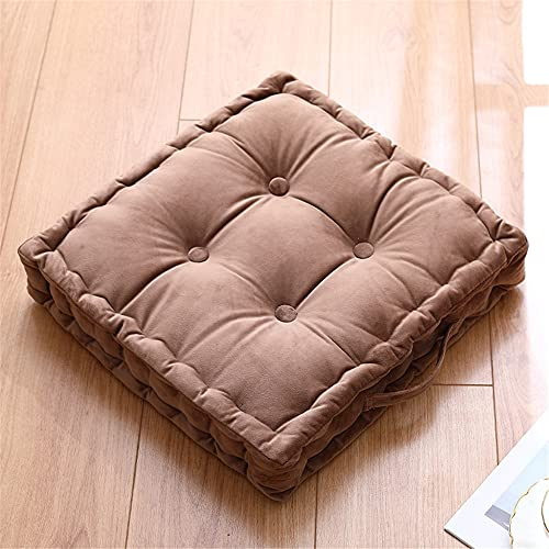 Treer Dicke Quadratische Sitzkissen Einfarbig Tatami Boden-Kissen Baumwolle Füllung Pad Sofa Stuhlkissen Für Büro Home Esszimmer Wohnzimmer Außenbereich (Braun,45x45x12cm)
