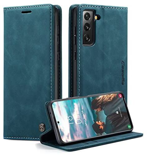 caseme Handyhülle für Samsung Galaxy S21 FE 5G Hülle (Nicht für Galaxy S21) Premium Leder Klappbar Flip Case Magnet Kartenfach Standfunktion Tasche Schutzhülle für Samsung S21 FE 5G (6.4'') - Blaugrün
