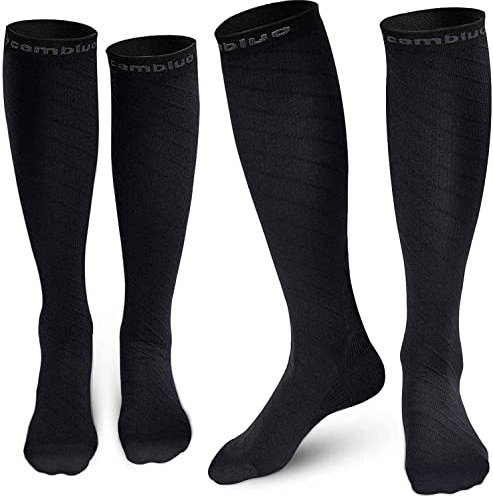 CAMBIVO Compression Socks for Women & Men 2 Pairs, Flight Socks Compression Stockings for Running, Flight, Sports, Travel, Unisex