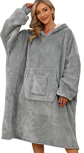 UMIPUBO Hoodie Decke Damen Weiche Warme Kapuzenpullover Hoodie Sweatshirt Übergroße Decke mit Kapuze, Handytasche vorne, Einheitsgröße(Dunkelgrau,Einheitsgröße)
