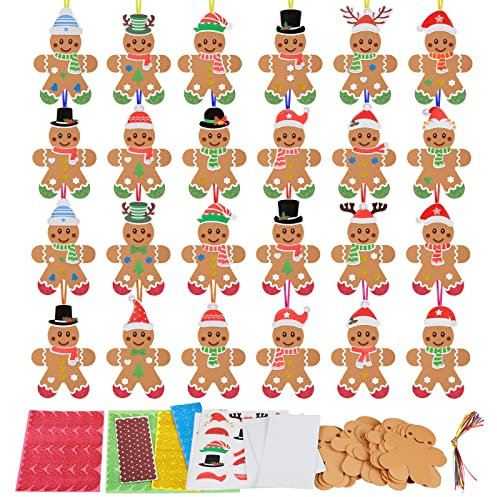 LAMEK 24 Lebkuchenmann Bastelsets Kinder Kreative Weihnachtsbasteln Weihnachten Kunsthandwerk zum Basteln Kreativsets Moosgummi Bastelhandwerk für Jungen Mädchen Weihnachtsbaum Winter Neujahr