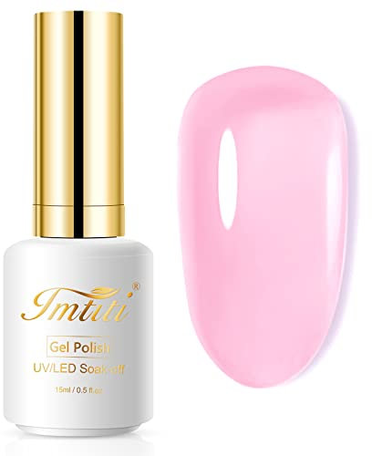 Imtiti Rose Vernis Semi Permanent, 15ml French Semi Permanent Rose Clair Naturel Cristal Gel Nail Polish Soak Off UV Led Vernis À Ongles Gels Semi-Permanents Transparent Gelée Cristal Manucure